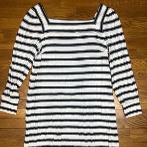 Loft Black & White Striped Long Sleeve Dress